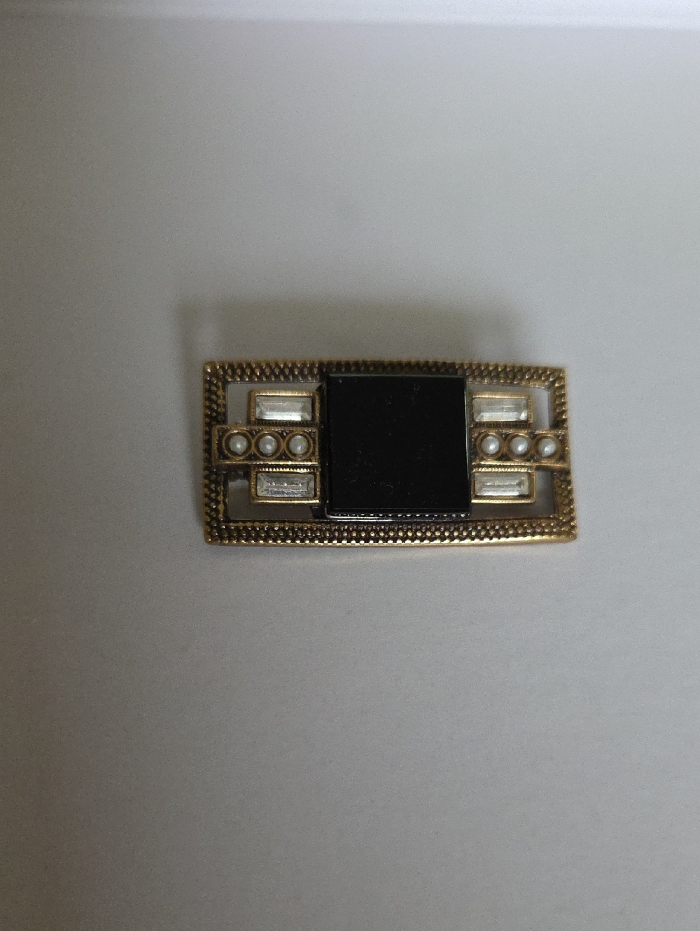Art Deco Black Onyx and Pearl Accent Brooch